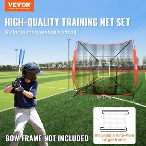 VEVOR 7x7 ft Baseball Softball Practice Net, Portable Baseball Training Net for Hitting Batting Catching Pitching, Backstop Baseball Equipment Training Aids with Strike Zone(Net Only, Without Support Frame)