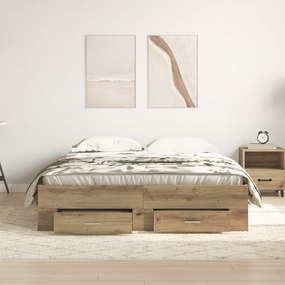 vidaXL Κρεβάτι με Συρτάρια Artisan Oak 135x190 cm Κατασκευασμένη Ξυλεία