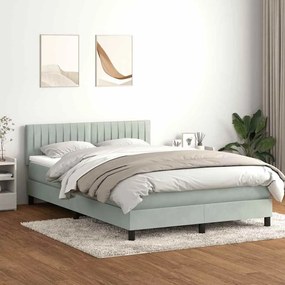 Κρεβάτι Boxspring με Στρώμα Ανοιχτό Γκρι 160x210 εκ. Βελούδινο - Γκρι