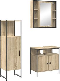vidaXL Σετ Επίπλων Μπάνιου με ράφι 3 pcs Καφέ Επεξεργασμένο ξύλο