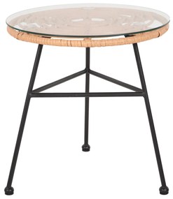 SIDE TABLE ROUND BLACK METAL ALLEGRA  BEIGE WICKER-GLASS Φ45x46Hcm.