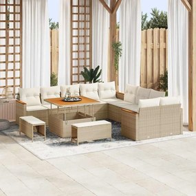 vidaXL Σετ Καναπέ Κήπου με μαξιλάρι 13 pcs Μπεζ Πολυ ράταν