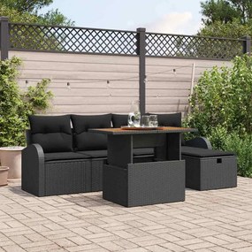 vidaXL Σετ Καναπέ Κήπου Ρυθμιζόμενο ύψος 6 pcs Μαύρο συνθετικό ρατάν