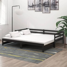 Καναπές Κρεβάτι Συρόμενος Μαύρος 2x(90x200) εκ. Ξύλο Πεύκου - Μαύρο