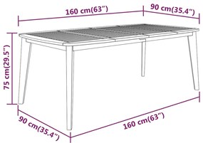 vidaXL Τραπέζι Κήπου 160x90x75 εκ. από Μασίφ Ξύλο Ακακίας