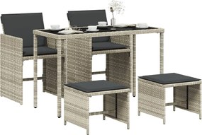 vidaXL Σετ Τραπεζαρίας Κήπου 5 τεμ. Αν. Γκρι Συνθ. Ρατάν με Μαξιλάρια