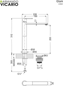 Armando Vicario Glam 610041 Black Matt – Μπαταρία επιτραπέζιου νιπτήρα