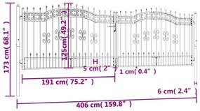 vidaXL Πόρτα Περίφραξης με Κορυφή Δόρυ Μαύρη 406x125 εκ. από Ατσάλι με Ηλεκτροστατική Βαφή