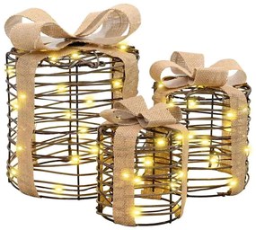 vidaXL Διακόσμηση Κουτιού Δώρου 3 pcs Θερμό λευκό Ρατάν