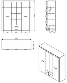 Ντουλάπα Kent 4K2F2O Γκρί Δρύς - Λευκός Δρύς 199x56x207 εκ. 199x56x207 εκ.