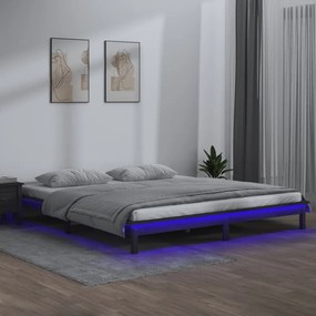 Πλαίσιο Κρεβατιού με LED Γκρι 160 x 200 εκ. από Μασίφ Ξύλο - Γκρι