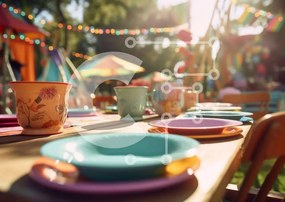 Intra Συλλεκτικό Ξύλινο Παζλ Plywood 4mm - Πολύχρωμο τραπέζι με πιάτα και φλιτζάνια Σε Ξύλινο Κουτί - Διαστάσεις Puzzle: 10x10 cm – 25 κομμάτια