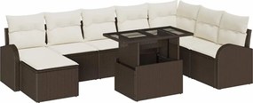 vidaXL Σετ Καναπέ Κήπου με αποθήκευση 9 pcs Καφέ Πολυ ράταν