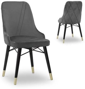 Καρέκλα τραπεζαρίας Floria Megapap από βελούδο χρώμα γκρι - μαύρο/χρυσό πόδι 54x48x91εκ.