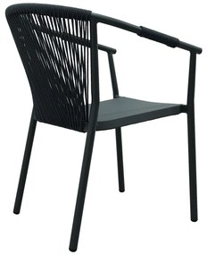 Πολυθρόνα στοιβαζόμενη Convince αλουμίνιο-pe rattan μαύρο--textilene σε γκρι απόχρωση 56x63x82εκ