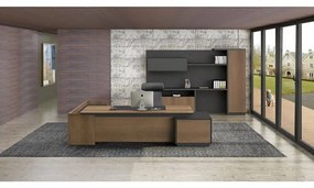 Γραφείο Proline Δεξιά Γωνία Dark Wallnut/Black ΕΟ964,R 220x90/200x40 (H.76)cm