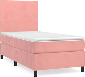 vidaXL Κρεβάτι Boxspring με Στρώμα Ροζ 90x190 εκ. Βελούδινο