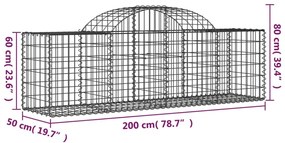 Συρματοκιβώτια Τοξωτά 50 τεμ. 200x50x60/80 εκ. Γαλβαν. Ατσάλι - Ασήμι