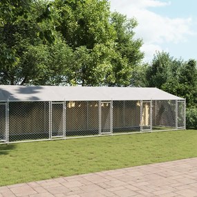 Κλουβί Σκύλου με Οροφή και Πόρτες Γκρι 12x2x2 μ. Γαλβ. Χάλυβας - Γκρι