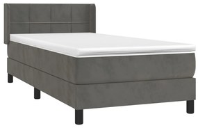 vidaXL Κρεβάτι Boxspring με Στρώμα Σκούρο Γκρι 90x190 εκ. Βελούδινο