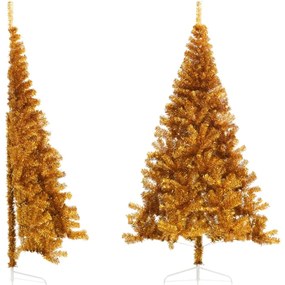 vidaXL Χριστουγεννιάτικο Δέντρο Τεχνητό Μισό με Βάση Χρυσό 240 εκ. PET