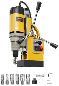 Magnetic Drill 1400W 2878 lbf Mag Drill Press 2 in Boring Diameter 6 Bits Yellow