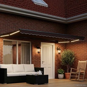 vidaXL Χειροκίνητη αναδιπλούμενη τέντα με LED Καφέ και Ανθρακί 4 x 2 m