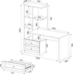 Γραφείο εργασίας Mantra Megapap χρώμα λευκό 150x60x152εκ.