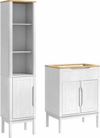 vidaXL Σετ Επίπλων Μπάνιου FLORO 2 pcs Λευκό Στερεό ξύλο πεύκου