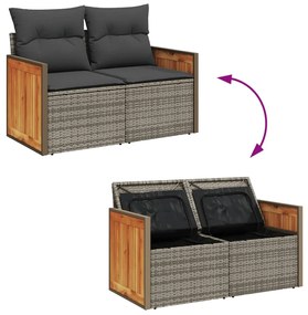 vidaXL Καναπές Κήπου Διθέσιος Γκρι από Συνθετικό Ρατάν με Μαξιλάρια