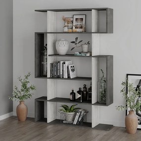 Βιβλιοθήκη Mito Megapap χρώμα λευκό αντικέ - γκρι ρετρό 108x25x161εκ.