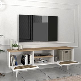 Έπιπλο τηλεόρασης Aureta Megapap χρώμα λευκό - sapphire oak 150x35x52,8 εκ.