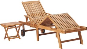 vidaXL Ξαπλώστρα από Μασίφ Ξύλο Teak με Τραπέζι και Μαξιλάρι