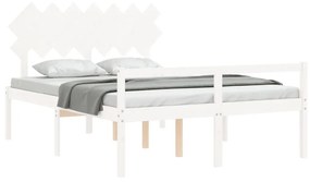 Κρεβάτι Ηλικιωμένου με Κεφαλάρι Λευκό Μασίφ Ξύλο King Size - Λευκό