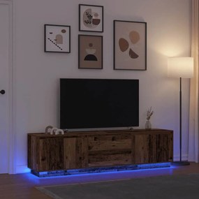 Ντουλάπι τηλεόρασης με φώτα LED Παλιό ξύλο 193,5x41x50 εκ. - Καφέ