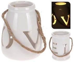 JΚ Home Décor - Φανάρι Κεραμικό Λευκό Love LED 2Σχέδια 7x10cm