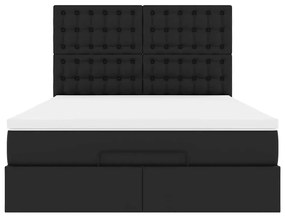 vidaXL Οθωμανικό κρεβάτι με στρώμα Μαύρο 140x190cm Συνθετικό δέρμα