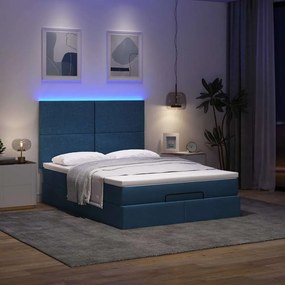 vidaXL Οθωμανικό κρεβάτι με στρώμα &amp; LEDs Μπλε 140x200cm ύφασμα