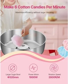 VEVOR Commercial Cotton Candy Machine with Cart Sugar Floss Maker 1000W Red