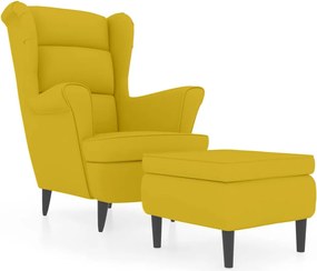 vidaXL Πολυθρόνα Μουσταρδί Κίτρινη Βελούδινη με Σκαμπό