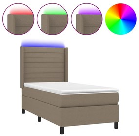 vidaXL Κρεβάτι Boxspring με Στρώμα & LED Taupe 100x200 εκ. Υφασμάτινο