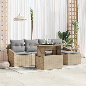 vidaXL Σετ Καναπέ Κήπου με μαξιλάρι 6 pcs Μπεζ, Ανοιχτό Γκρι