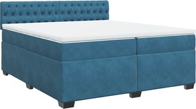 vidaXL Κρεβάτι Boxspring με Στρώμα Μπλε 200x200 εκ. Βελούδινο
