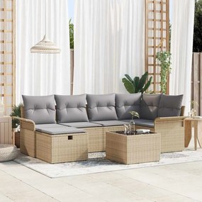 vidaXL Σετ Καναπέ Κήπου με μαξιλάρι 7 pcs μπεζ και ανοιχτό γκρι