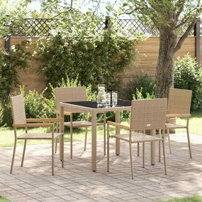 vidaXL Σέτ φαγητού για κήπο 5 pcs Μπεζ 90 x 90 x 75 cm συνθετικό ρατάν