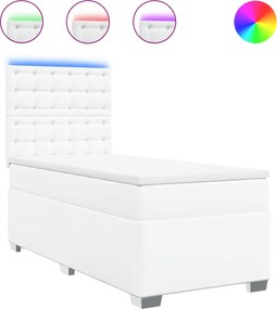 vidaXL Κρεβάτι Boxspring με Στρώμα Λευκό 90x200εκ. από Συνθετικό Δέρμα