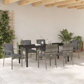 vidaXL Σετ Δείπνου Κήπου 7 Τεμαχίων  με Μαξιλάρια Γκρι Πολυρατά