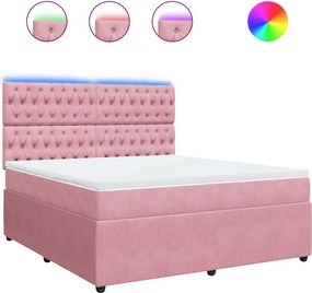 vidaXL Κρεβάτι Boxspring με Στρώμα Ροζ 180x200 εκ. Βελούδινο