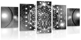 Εικόνα 5 τμημάτων μαγευτική Mandala σε ασπρόμαυρο - 200x100
