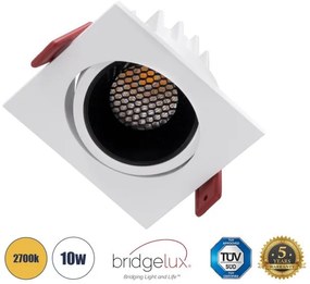 Χωνευτό Σποτ Downlight LED TrimLess 10W Κινούμενο-Λευκό-Μαύρο 2700K LEO-SQ 60289 Globostar-60289-Λευκό 60289